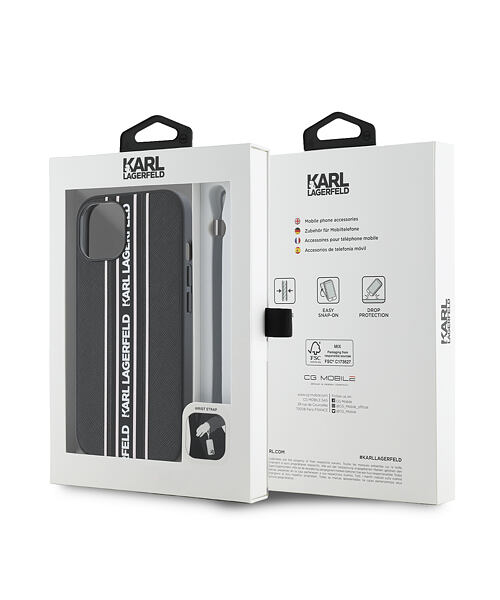 Karl Lagerfeld PU Saffiano Athleisure Stripe and Strap Zadní Kryt pro iPhone 15 Pink