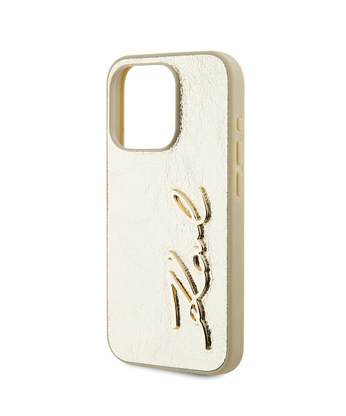 Karl Lagerfeld Wrinkled PU Signature Logo Zadní Kryt pro iPhone 15 Pro Max Gold