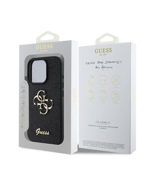 Guess PU Fixed Glitter 4G Metal Logo Zadní Kryt pro iPhone 16 Pro Max Black