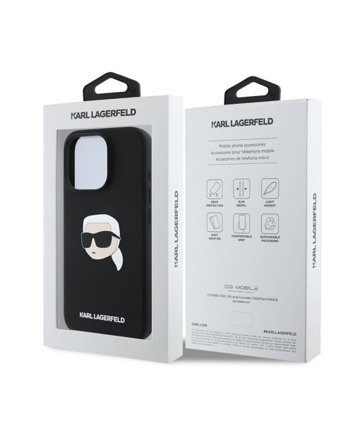 Karl Lagerfeld Liquid Silicone Karl Head MagSafe Zadní Kryt pro iPhone 16 Pro Black