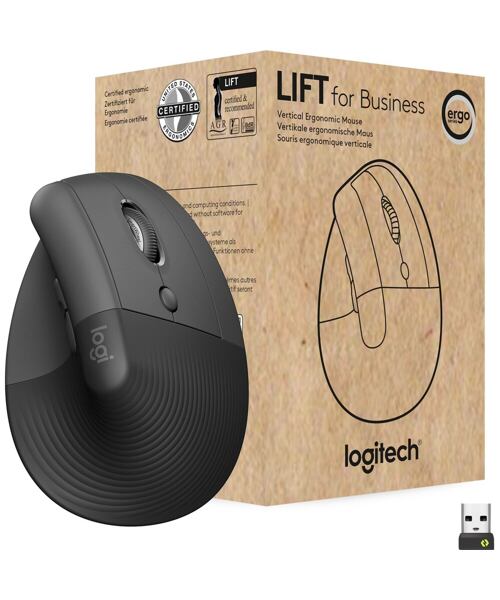 LOGITECH Lift For Business/Ergonomická/Optická/Pro praváky/4 000 DPI/USB+BT/Grafitová