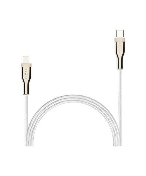 Nabíjecí a datový opletený kabel FIXED s konektory USB-C/Lightning a podporou PD, 1.2 m, MFI, bílý