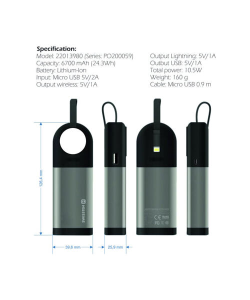 SWISSTEN 2in1 APPLE WATCH MFI POWER BANK 6700 mAh