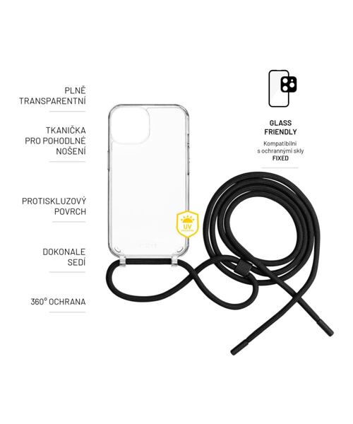 Pouzdro FIXED Pure Neck s černou šňůrkou na krk pro Samsung Galaxy S24