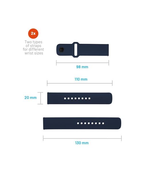 Set silikonových řemínků FIXED Silicone Sporty Strap s Quick Release 20mm pro smartwatch, modrý