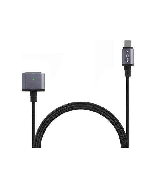 Nabíjecí opletený kabel FIXED s konektory USB-C/MagSafe 3, 2m, 140W, šedý