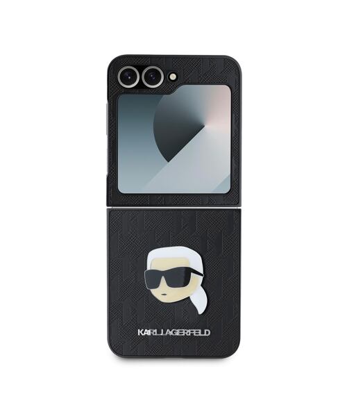 Karl Lagerfeld PU Saffiano Monogram Karl Head Zadní Kryt pro Samsung Galaxy Z Flip 6/7 FE Black
