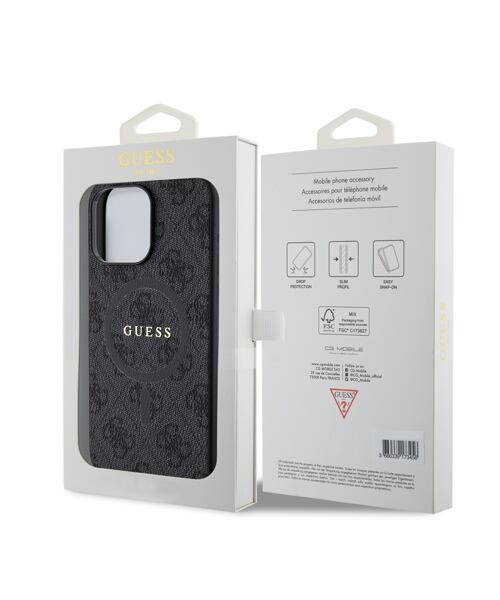 Guess PU Leather 4G Colored Ring MagSafe Zadní Kryt pro iPhone 15 Pro Max Black