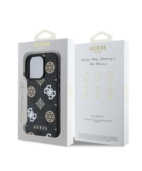 Guess PU 4G Peony MagSafe Zadní Kryt pro iPhone 16 Pro Max Black