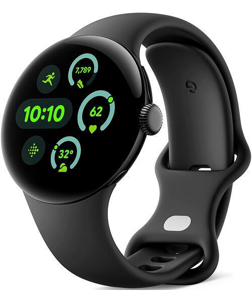 Google Pixel Watch 3 45mm Matte Black Aluminum Case/Obsidian Active Band