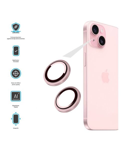Ochranná skla čoček fotoaparátů FIXED Camera Glass pro Apple iPhone 16/16 Plus, růžová