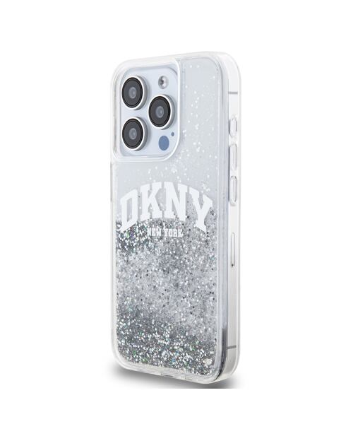 DKNY Liquid Glitter Arch Logo Zadní Kryt pro iPhone 15 Pro Transparent