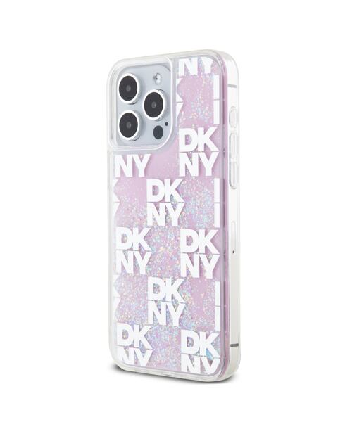 DKNY Liquid Glitter Checkered Pattern Zadní Kryt pro iPhone 15 Pro Max Pink
