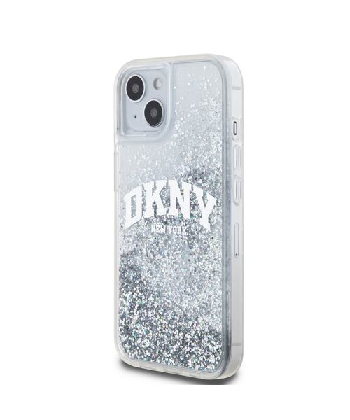 DKNY Liquid Glitter Arch Logo Zadní Kryt pro iPhone 15 Transparent