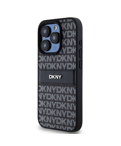 DKNY PU Leather Repeat Pattern Tonal Stripe Zadní Kryt pro iPhone 14 Pro Max Black