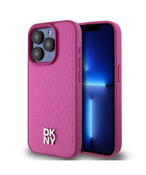DKNY PU Leather Repeat Pattern Stack Logo Magsafe Zadní Kryt pro iPhone 15 Pro Max Pink