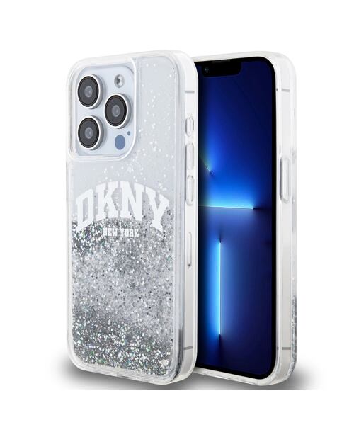 DKNY Liquid Glitter Arch Logo Zadní Kryt pro iPhone 14 Pro Transparent