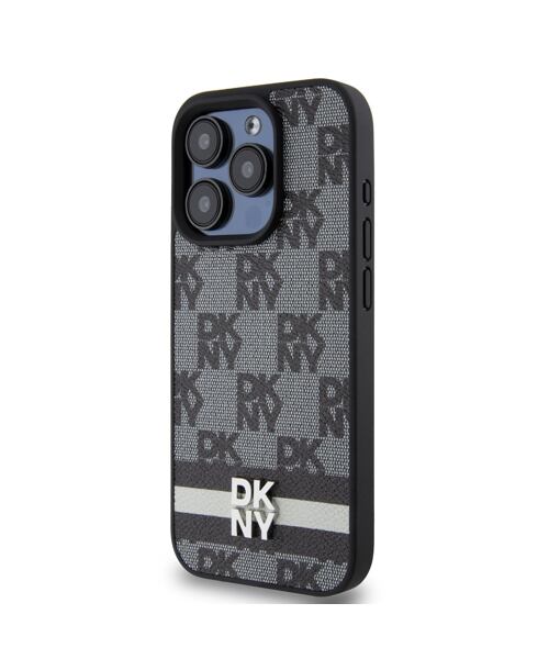 DKNY PU Leather Checkered Pattern and Stripe Zadní Kryt pro iPhone 13 Pro Max Black