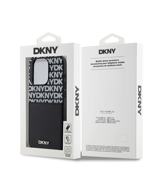 DKNY PU Leather Repeat Pattern Card Pocket Zadní Kryt pro iPhone 14 Pro Max Black