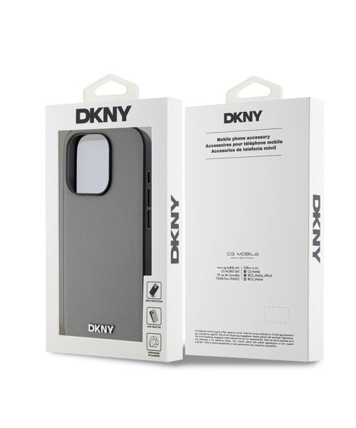 DKNY PU Leather Silver Metal Logo Magsafe Zadní Kryt pro iPhone 14 Pro Grey