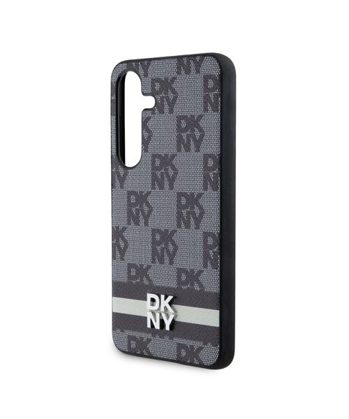 DKNY PU Leather Checkered Pattern and Stripe Zadní Kryt pro Samsung Galaxy S24+ Black