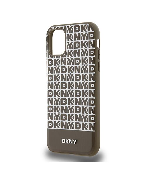 DKNY PU Leather Repeat Pattern Bottom Stripe MagSafe Zadní Kryt pro iPhone 11 Brown