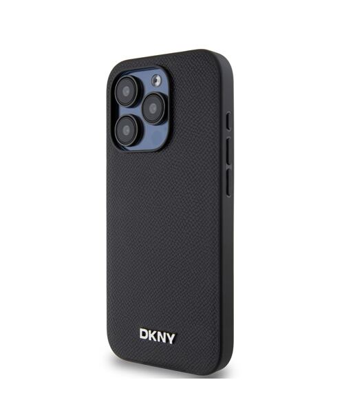 DKNY PU Leather Silver Metal Logo Magsafe Zadní Kryt pro iPhone 15 Pro Max Black