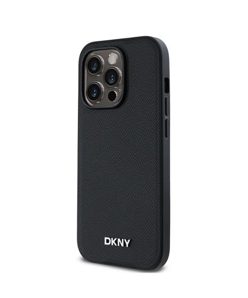 DKNY PU Leather Silver Metal Logo Magsafe Zadní Kryt pro iPhone 14 Pro Black