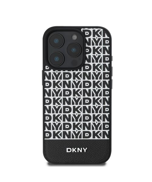 DKNY PU Leather Repeat Pattern Bottom Stripe MagSafe Zadní Kryt pro iPhone 16 Pro Max Black