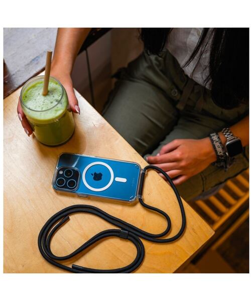 Pouzdro FIXED MagPure Neck s černou šňůrkou na krk pro Apple iPhone 16 Plus