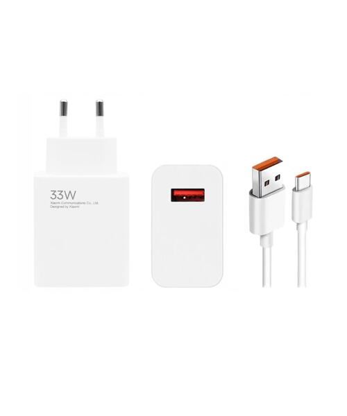Xiaomi MDY-14-EL USB-A 33W Cestovní Nabíječka + USB-C 6A Datový Kabel White (Bulk)