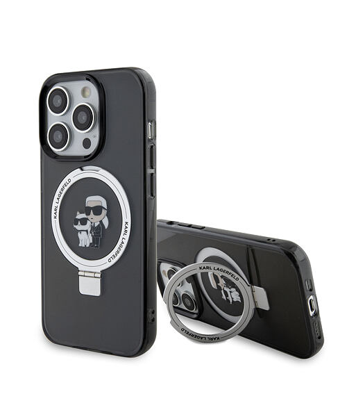 Karl Lagerfeld Ringstand Karl and Choupette MagSafe Zadní Kryt pro iPhone 16 Pro Max Black