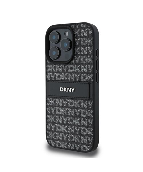 DKNY PU Leather Repeat Pattern Tonal Stripe Zadní Kryt pro iPhone 16 Pro Max Black