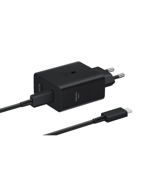 EP-T5020XBE Samsung Dual USB-C 50W Cestovní nabíječka + USB-C Datový Kabel Black