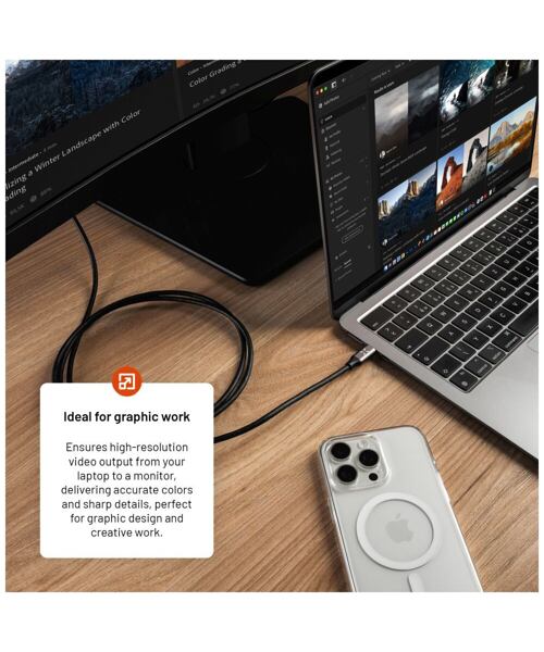 Video kabel FIXED s konektory USB-C/HDMI, USB-C 3.1 Gen 2 18Gbps, HDMI 2.0 4K60Hz, 2m, šedý