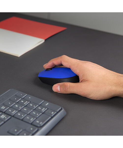 Logitech M171/Kancelářská/Optická/1 000 DPI/Bezdrátová USB/Černá-modrá