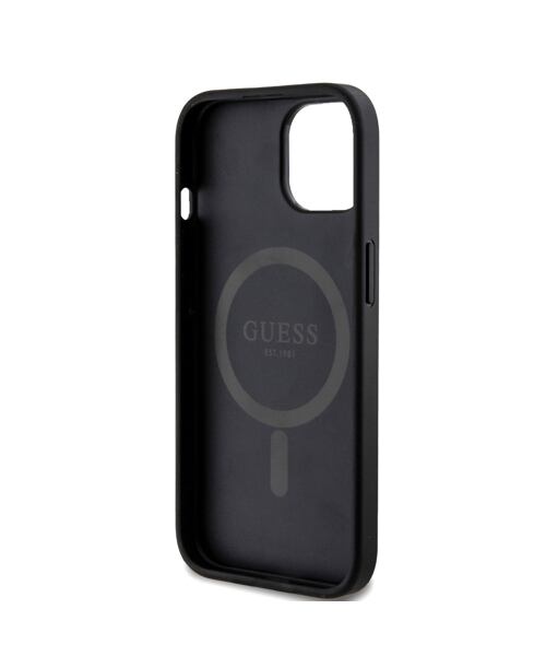 Guess PU Leather 4G Colored Ring MagSafe Zadní Kryt pro iPhone 15 Black