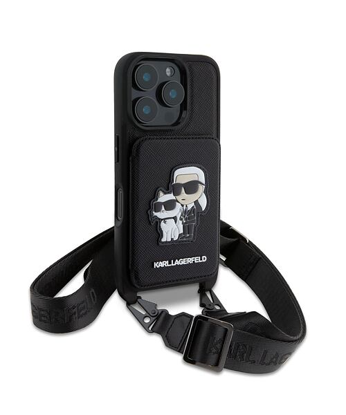 Karl Lagerfeld Saffiano Crossbody Popruh Karl and Choupette Kryt pro iPhone 16 Pro Black