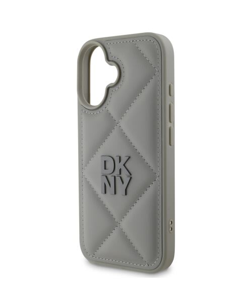 DKNY PU Leather Quilted Stack Logo Zadní Kryt pro iPhone 16 Plus Grey