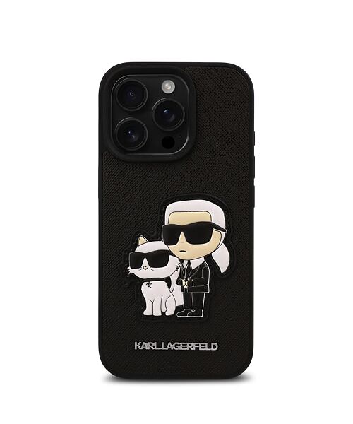 Karl Lagerfeld PU Saffiano Karl and Choupette Zadní Kryt pro iPhone 16 Pro Max Black