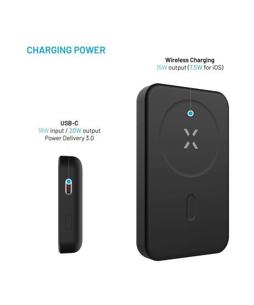 Powerbanka FIXED MagZen s bezdrátovým nabíjením a podporou Magsafe, 6 000 mAh, černá