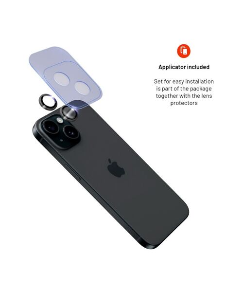 Safírová ochrana čoček fotoaparátů FIXED Sapphire Camera Glass pro Apple iPhone 15/15 Plus, černá