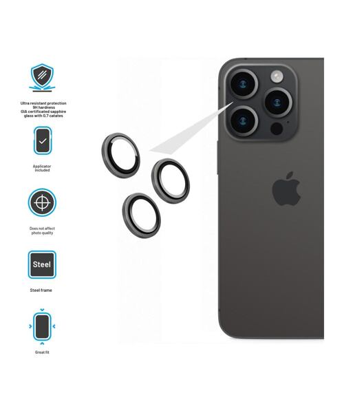 Safírová ochrana čoček fotoaparátů FIXED Sapphire Camera Glass pro Apple iPhone 15 Pro/15 Pro Max, s