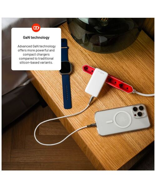 Síťová GaN nabíječka FIXED Slim s 2x USB-C výstupem a podporou PD, 45W, bílá