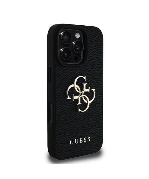 Guess PU Grained 4G Metal Logo Zadní Kryt pro iPhone 16 Pro Black