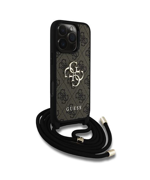 Guess PU 4G Metal Logo Crossbody Popruh Zadní Kryt pro iPhone 16 Pro Brown