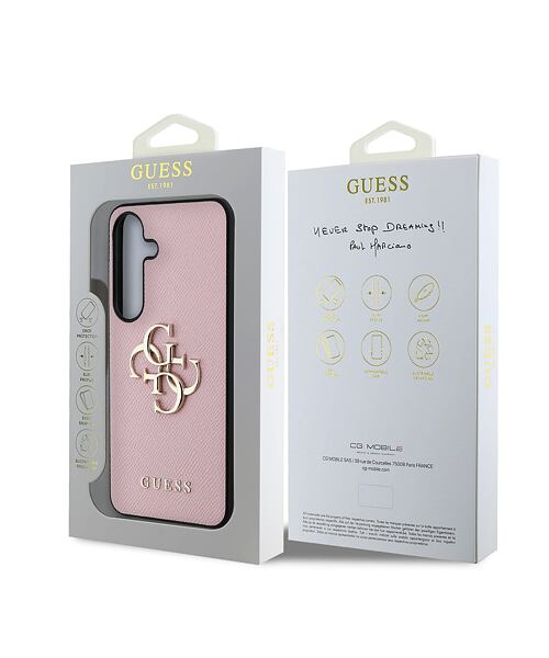 Guess PU Grained 4G Metal Logo Zadní Kryt pro Samsung Galaxy S25+ Pink