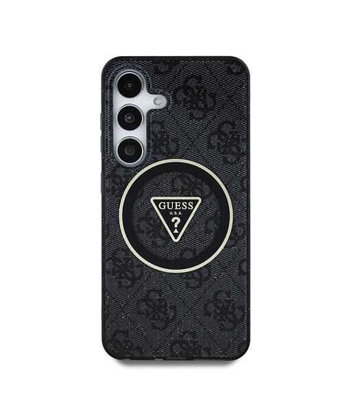 Guess IML 4G Glitter and Triangle Logo MagSafe Zadní Kryt pro Samsung Galaxy S25+ Black