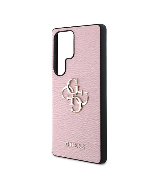 Guess PU Grained 4G Metal Logo Zadní Kryt pro Samsung Galaxy S25 Ultra Pink