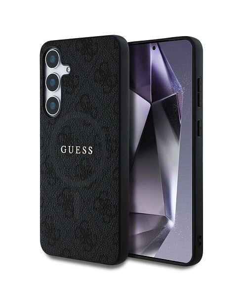 Guess PU Leather 4G Colored Ring MagSafe Zadní Kryt pro Samsung Galaxy S25 Black